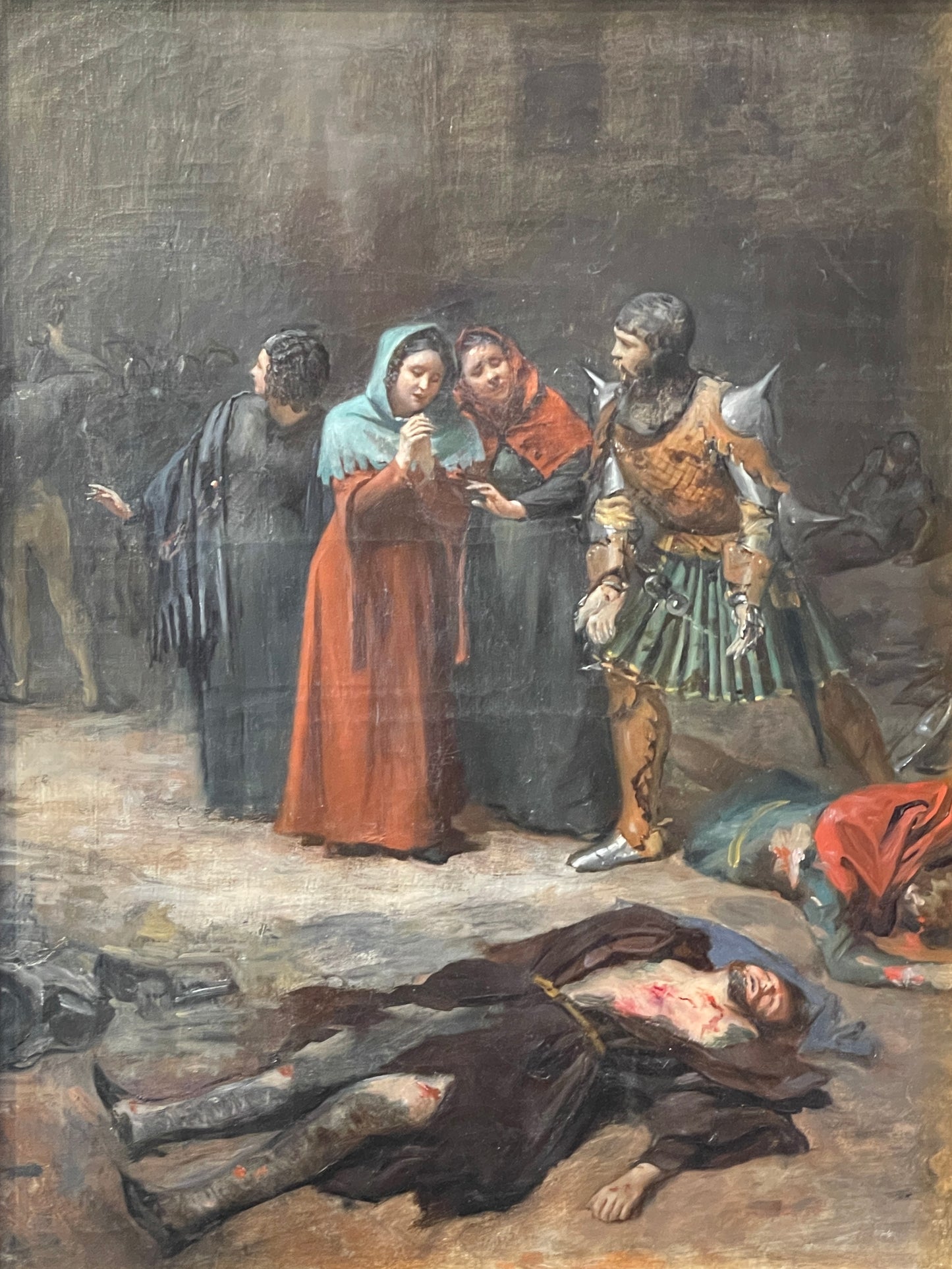 Dipinto antico, olio su tela, Omicidio di Filippo Strozzi, XIX secolo