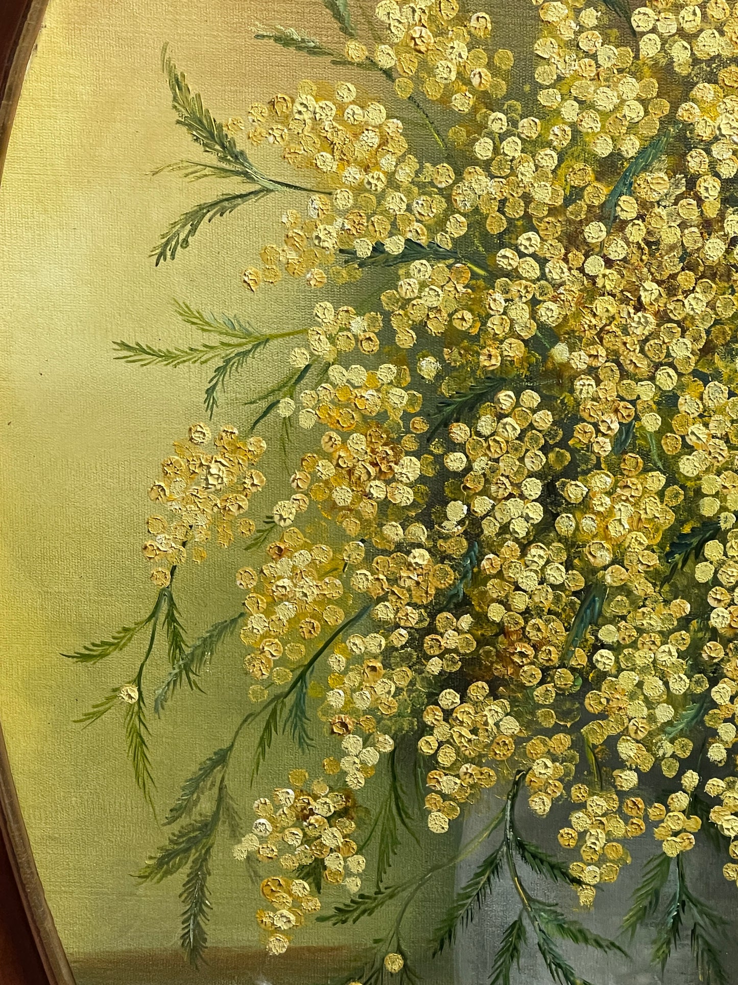 Dipinto olio su tavola, Vaso di Mimose, Luraschi, XX secolo
