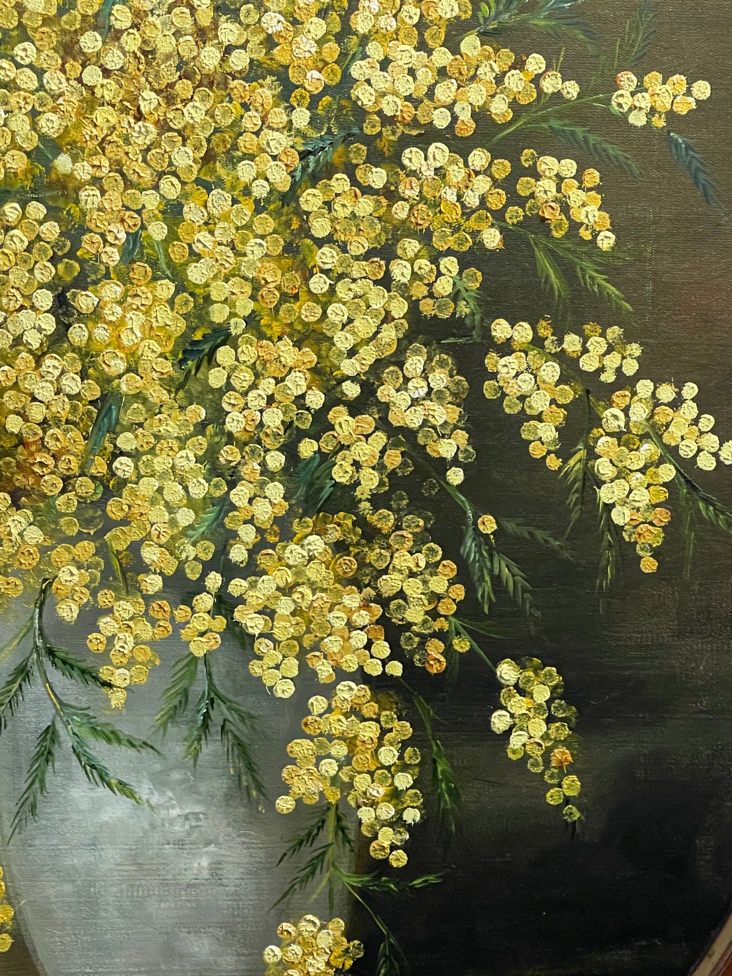 Dipinto olio su tavola, Vaso di Mimose, Luraschi, XX secolo