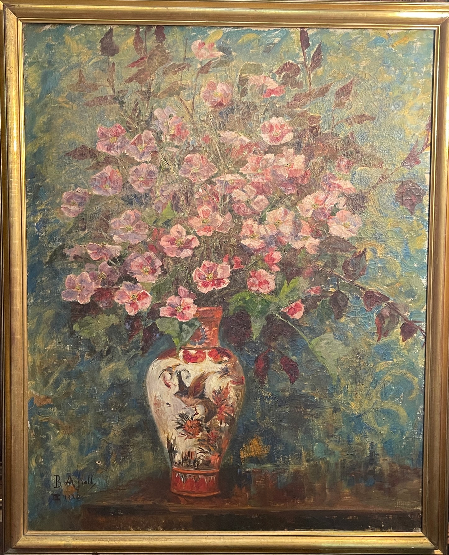 Dipinto antico, olio su tela, Vaso di fiori, Bice Ajroldi, 1920