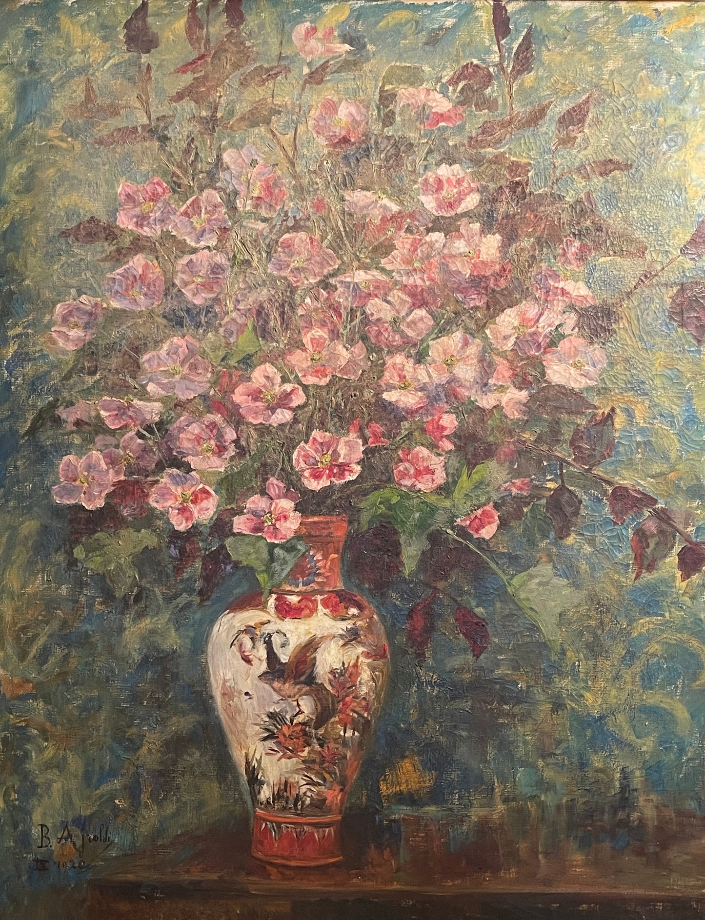 Dipinto antico, olio su tela, Vaso di fiori, Bice Ajroldi, 1920