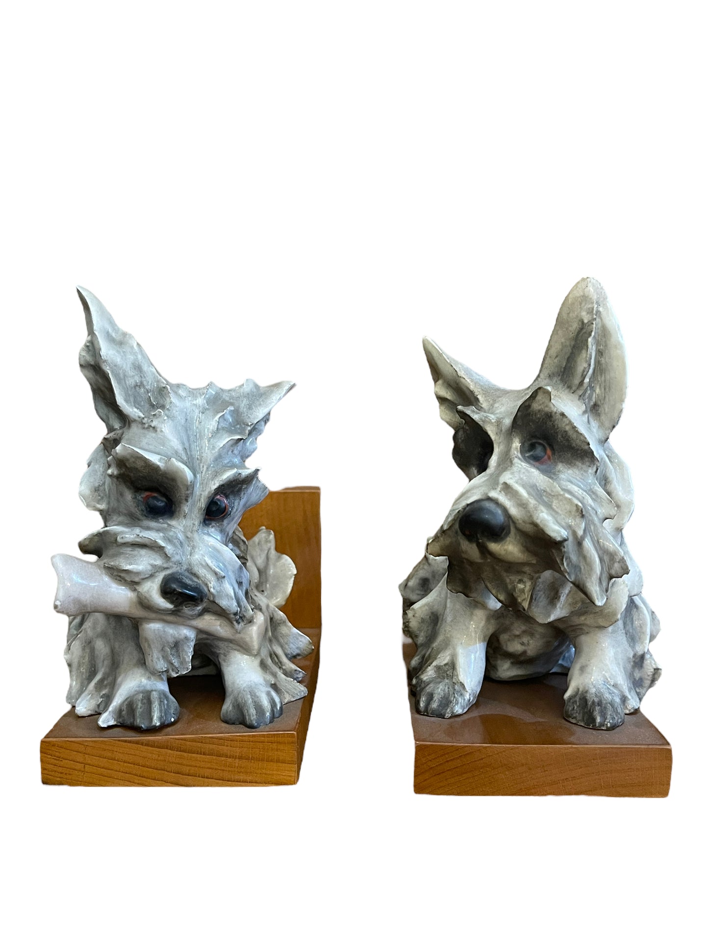 Coppia di cani ferma libri in ceramica, Cacciapuoti, XX secolo