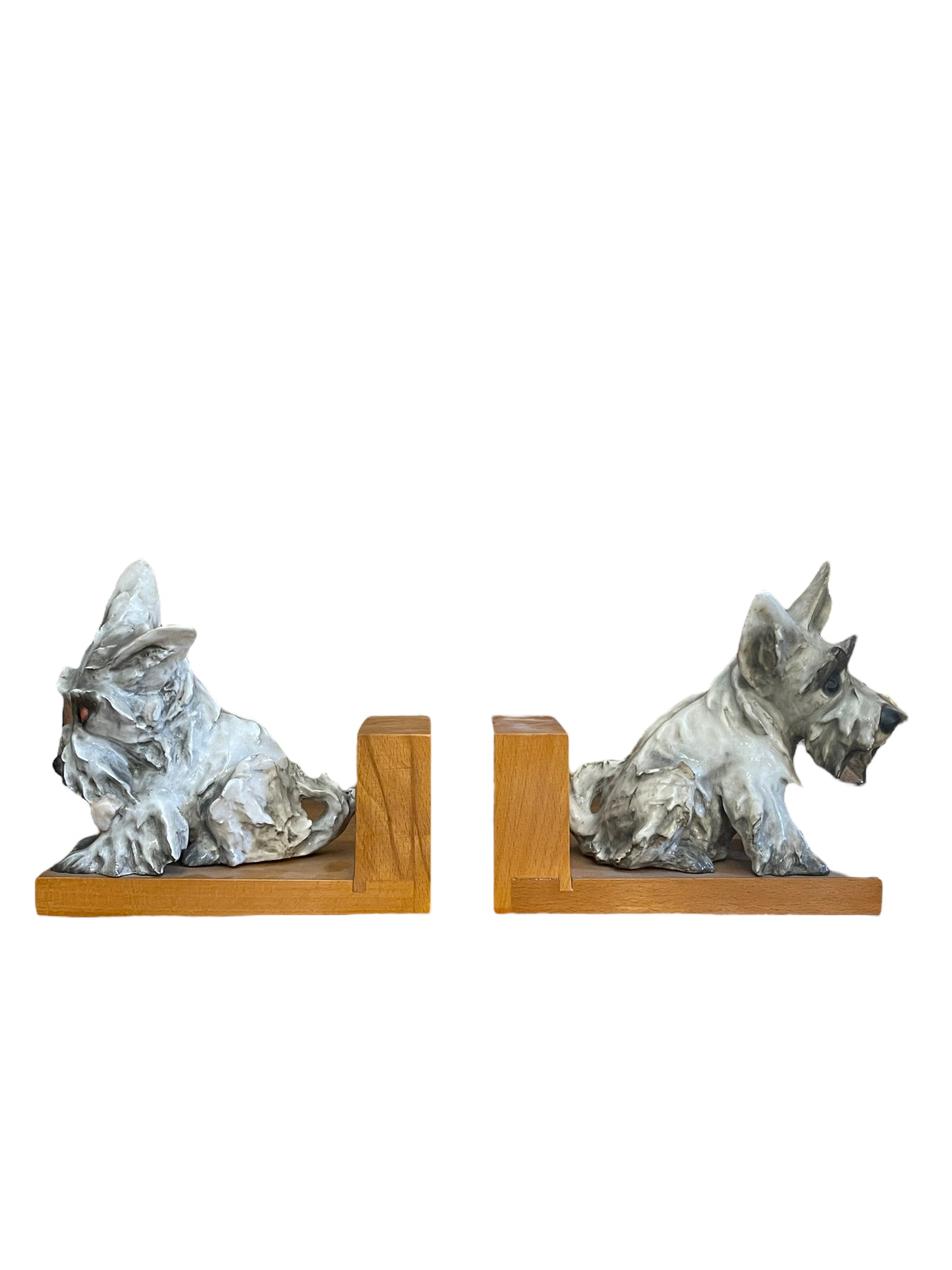 Coppia di cani ferma libri in ceramica, Cacciapuoti, XX secolo
