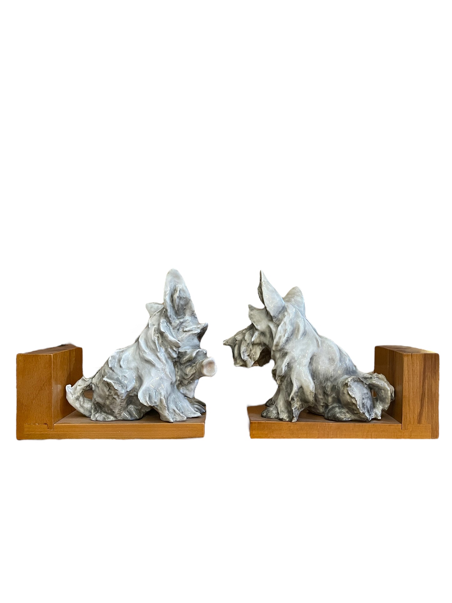 Coppia di cani ferma libri in ceramica, Cacciapuoti, XX secolo
