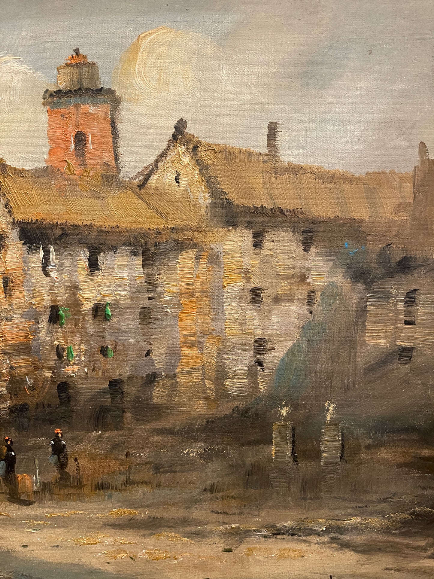 Dipinto olio su tela, scena di paese, L. Cargnel, XX secolo