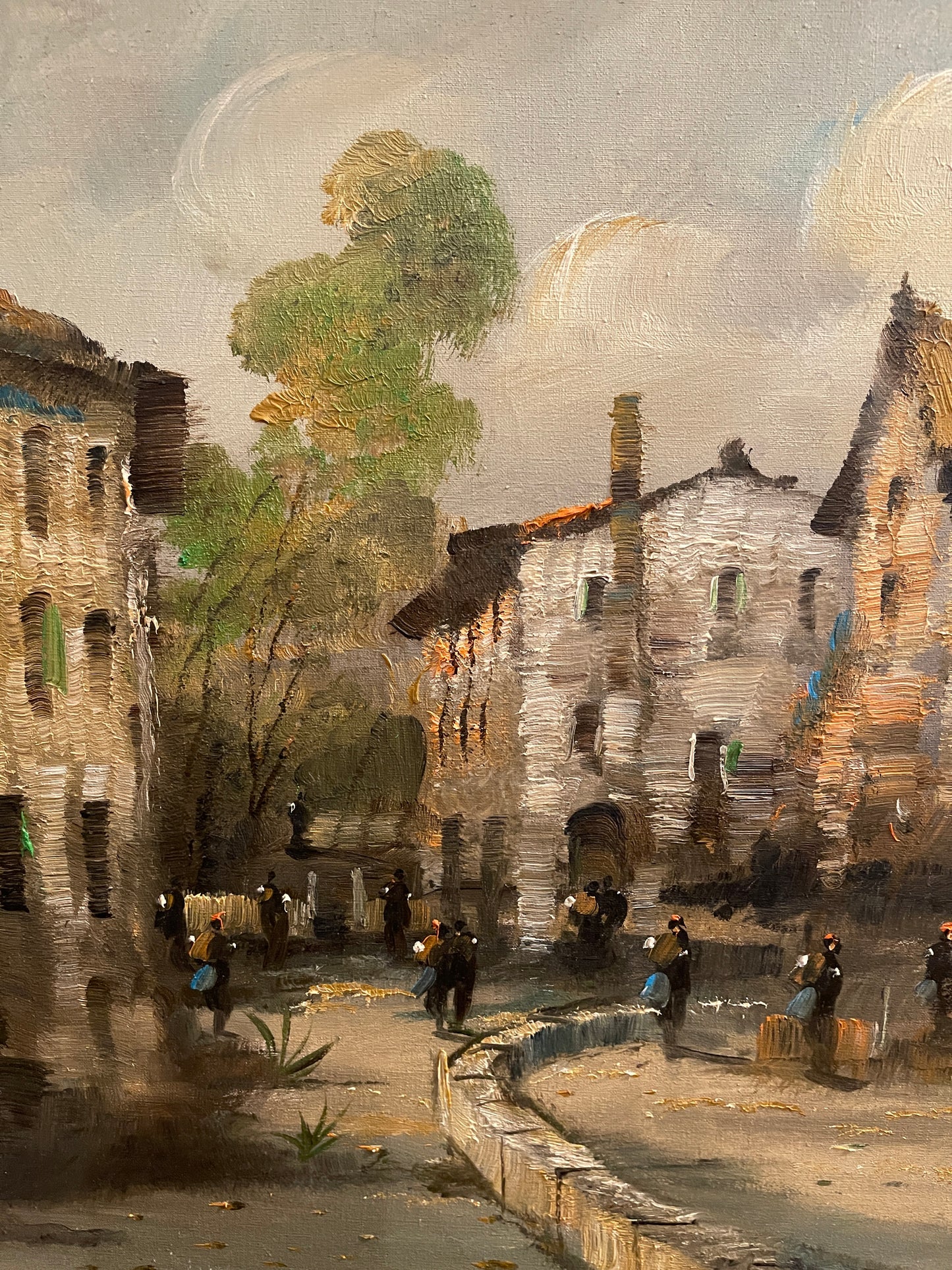 Dipinto olio su tela, scena di paese, L. Cargnel, XX secolo