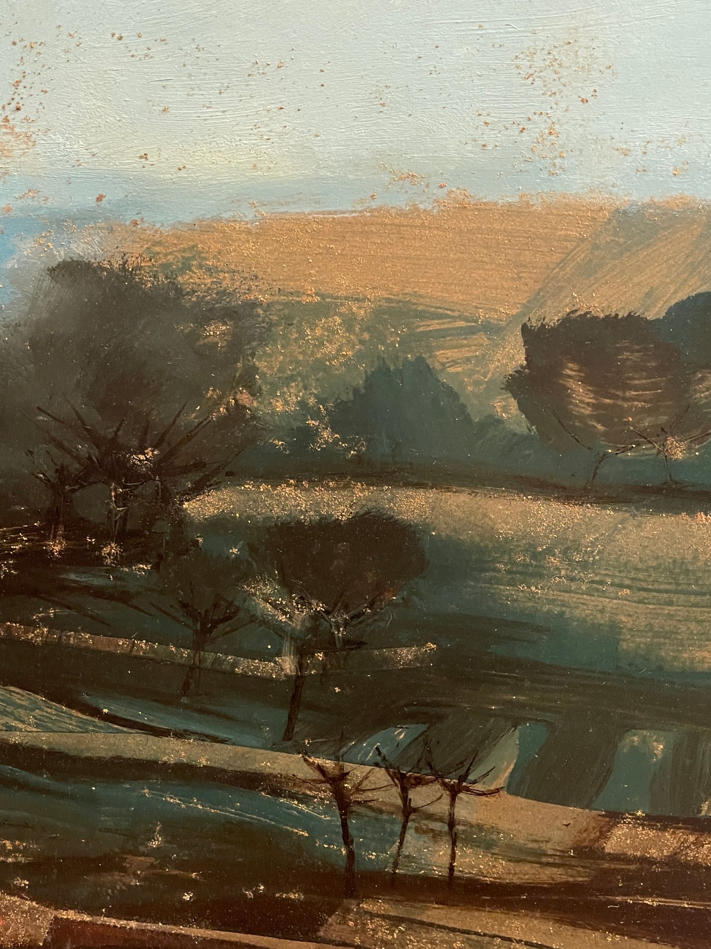 Dipinto olio su tavola, paesaggio, boscaglia, Bacosi, XX secolo