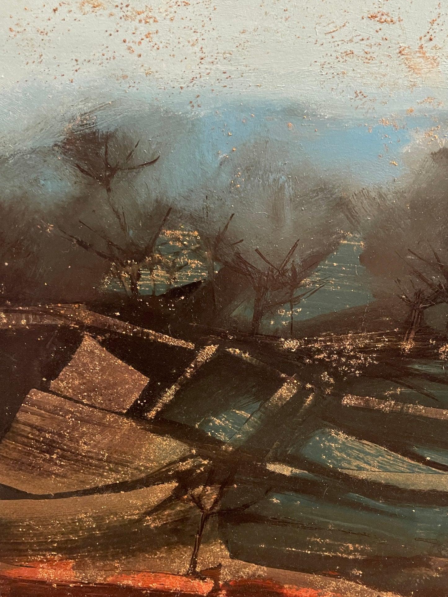 Dipinto olio su tavola, paesaggio, boscaglia, Bacosi, XX secolo