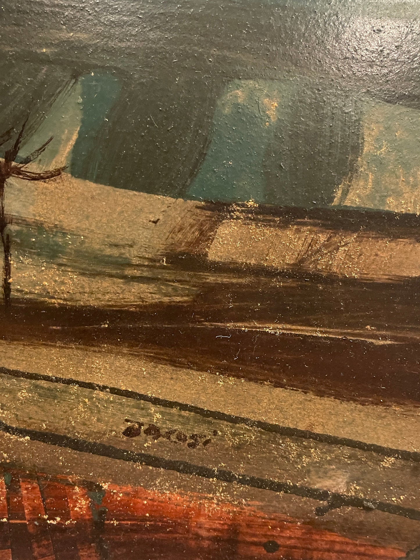 Dipinto olio su tavola, paesaggio, boscaglia, Bacosi, XX secolo