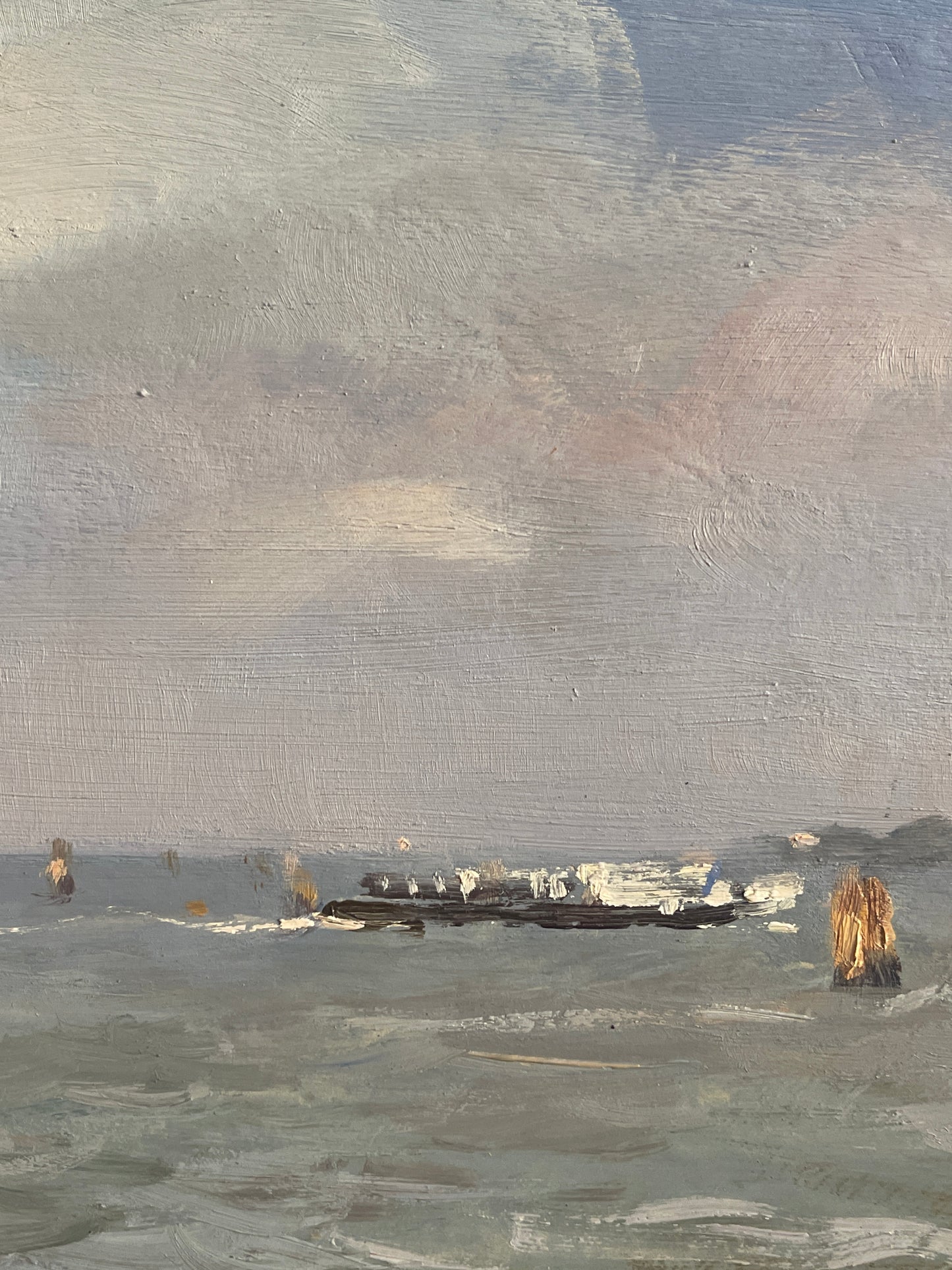 Dipinto olio su tavola, paesaggio, Venezia, Attilio Melo, 1980