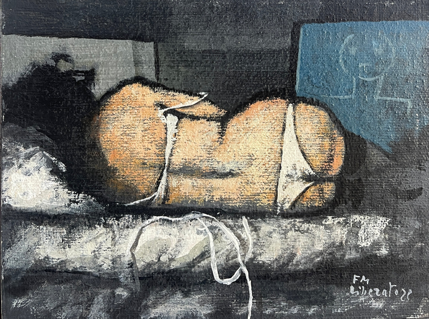 Dipinto olio su tavola, figura femminile, Liberatore, XX secolo