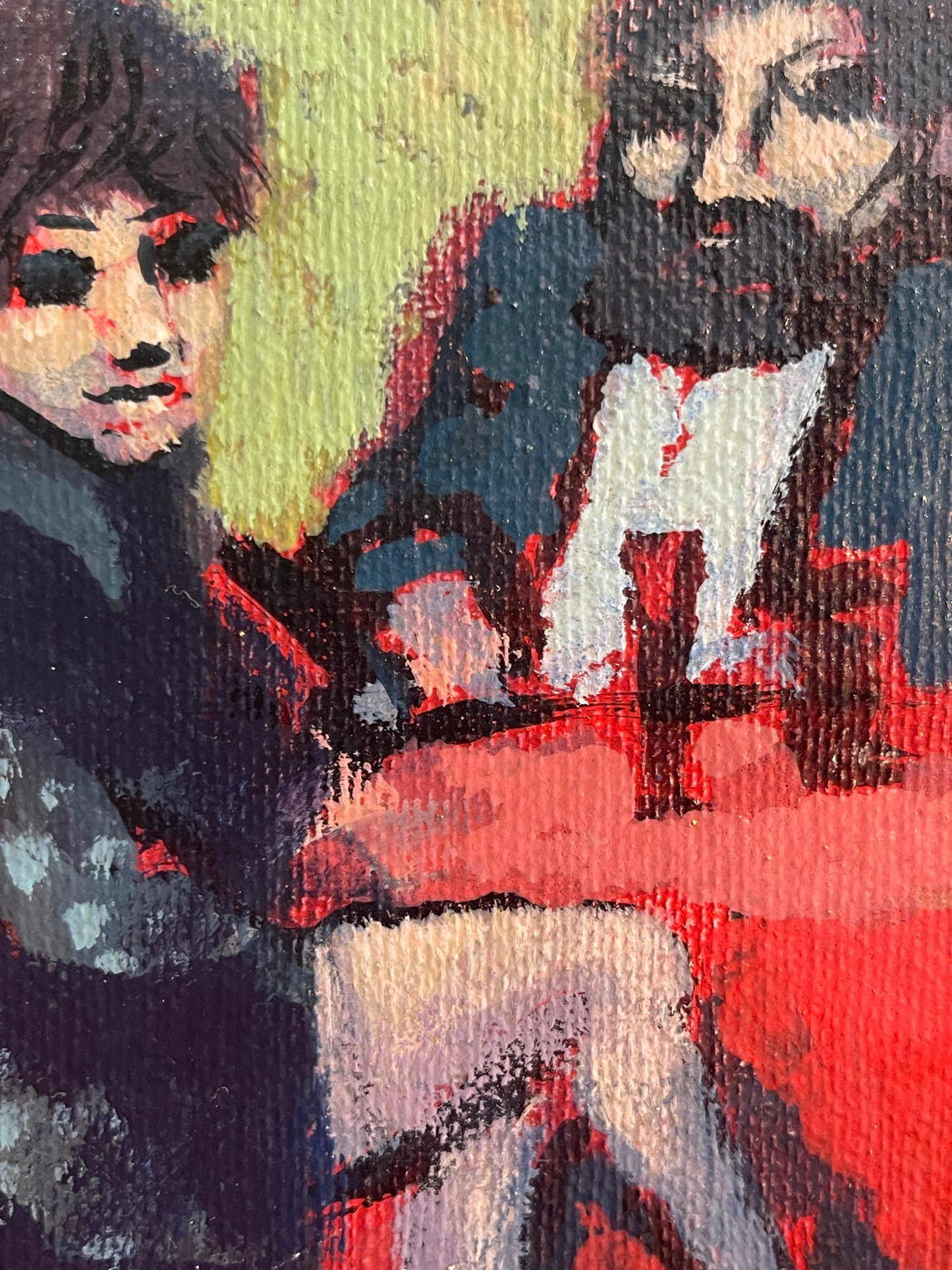 Dipinto olio su tavola, figure in un bar, Liberatore, XX secolo