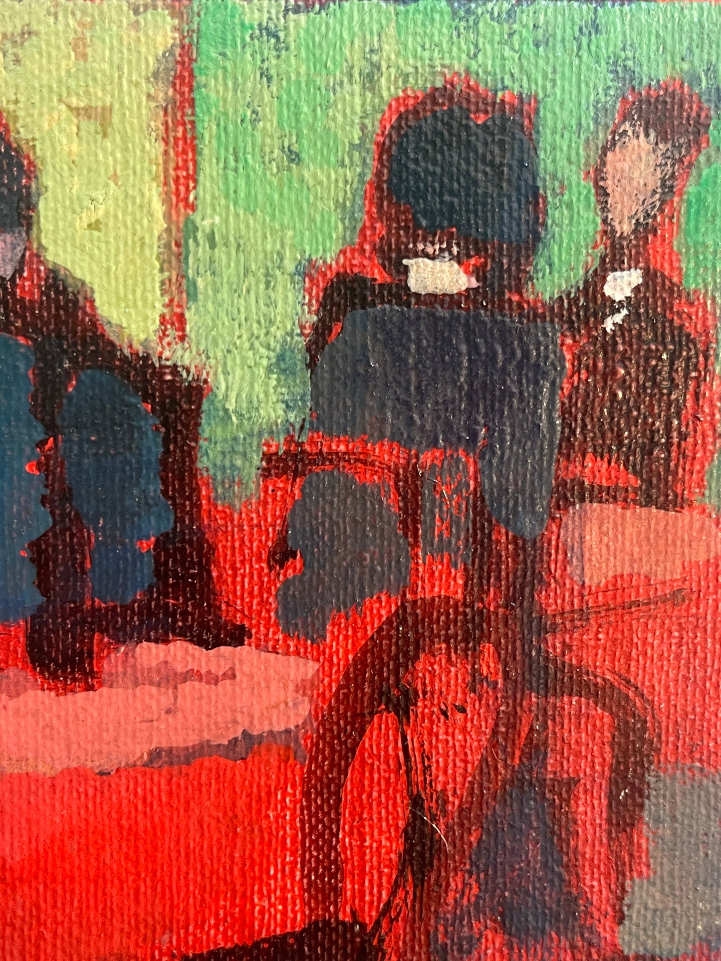 Dipinto olio su tavola, figure in un bar, Liberatore, XX secolo