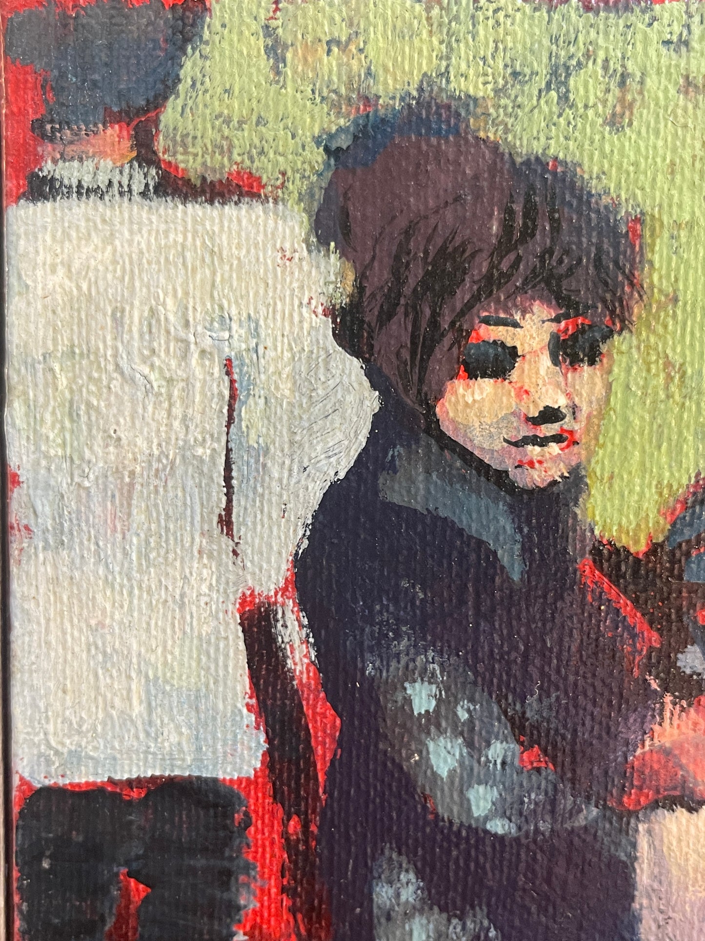Dipinto olio su tavola, figure in un bar, Liberatore, XX secolo