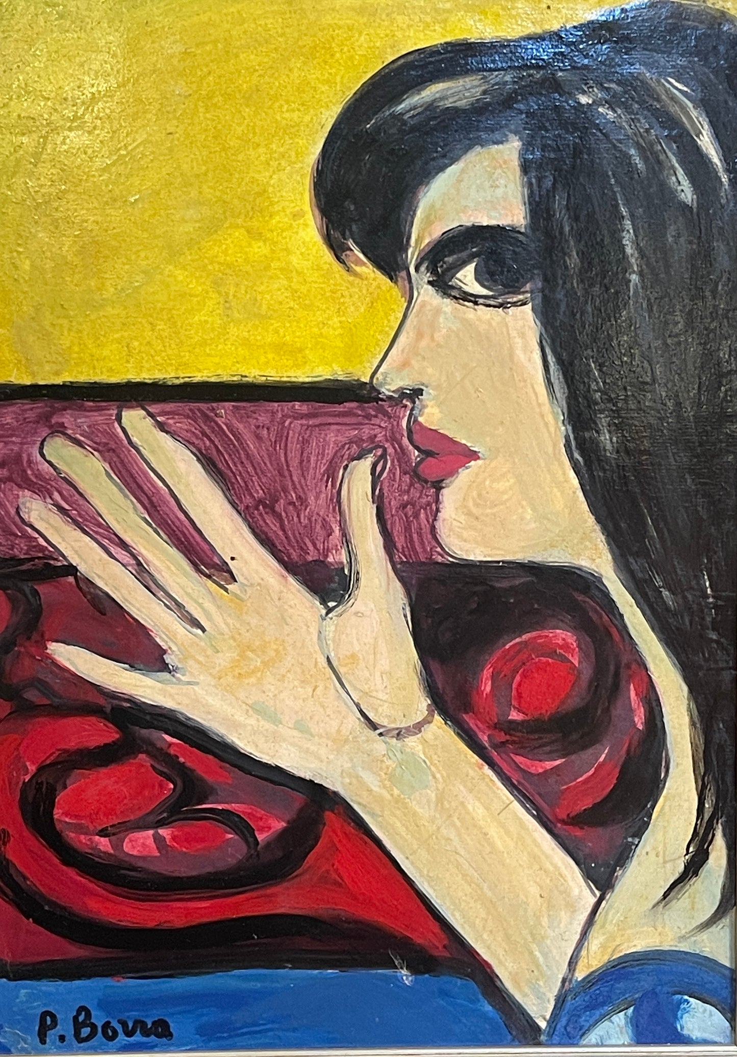 Dipinto olio su tavola, ritratto di donna, P. Borra, XX secolo
