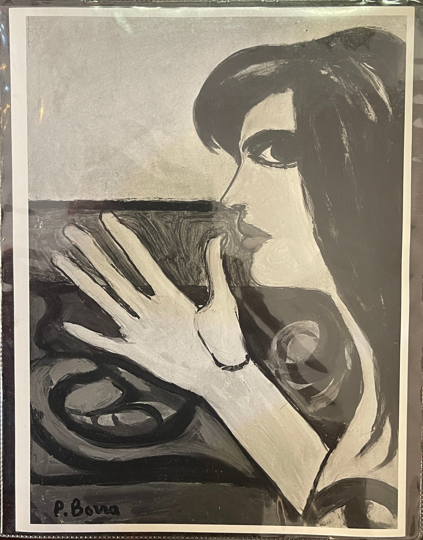 Dipinto olio su tavola, ritratto di donna, P. Borra, XX secolo