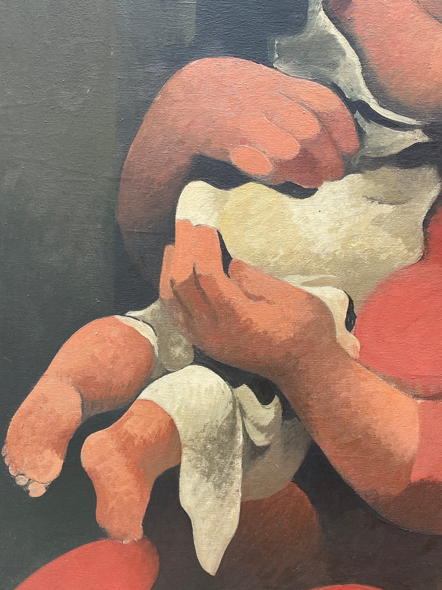 Dipinto a olio su tela, mamma con bambino, XX secolo, Manolo Ruiz Pipo