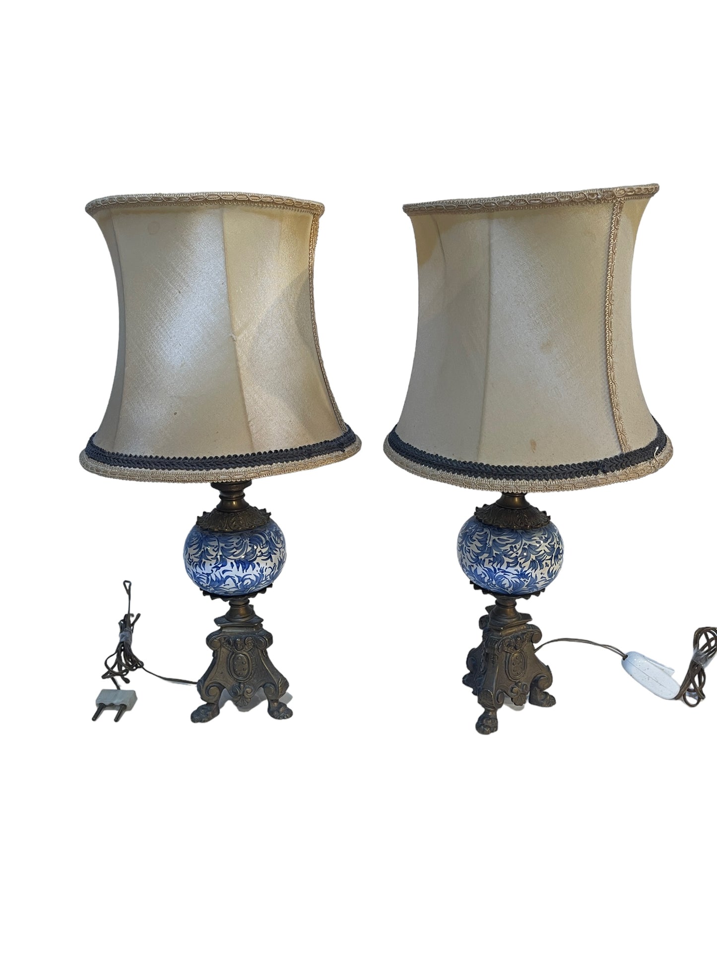 Coppia di abat-jour XX secolo, ceramica e bronzo