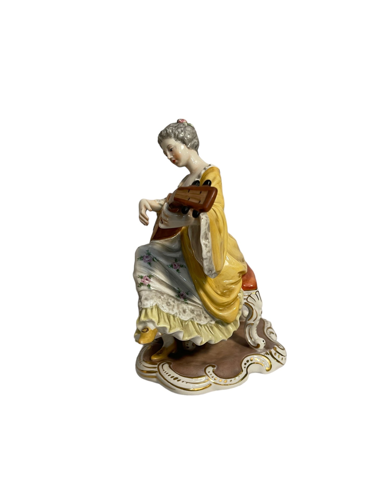 Statuina in ceramica, Dama che suona, fine XIX secolo, Capodimonte Ginori