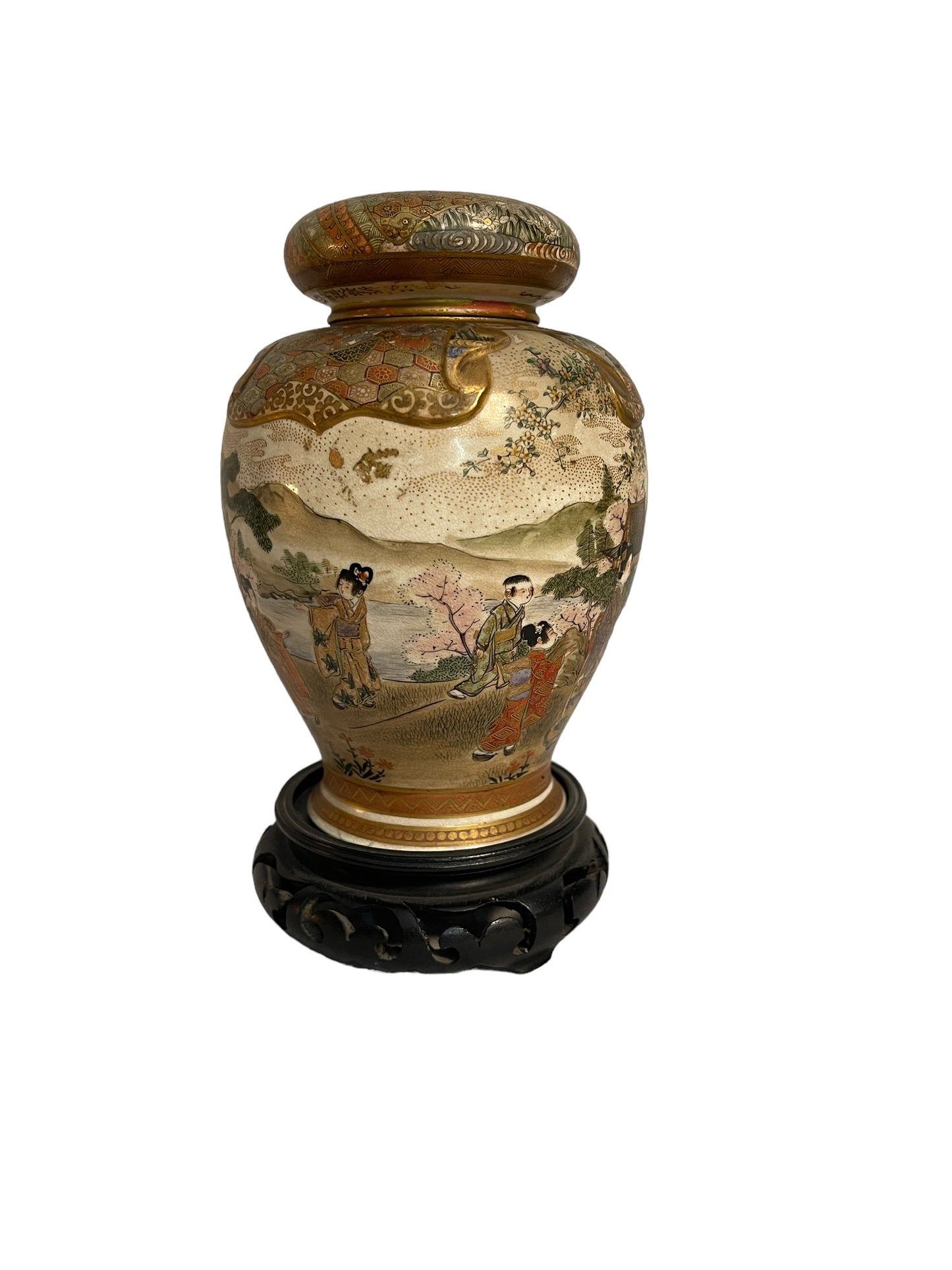 Vaso Satsuma potiche antico giapponese, ceramica decorata, XIX - XX secolo
