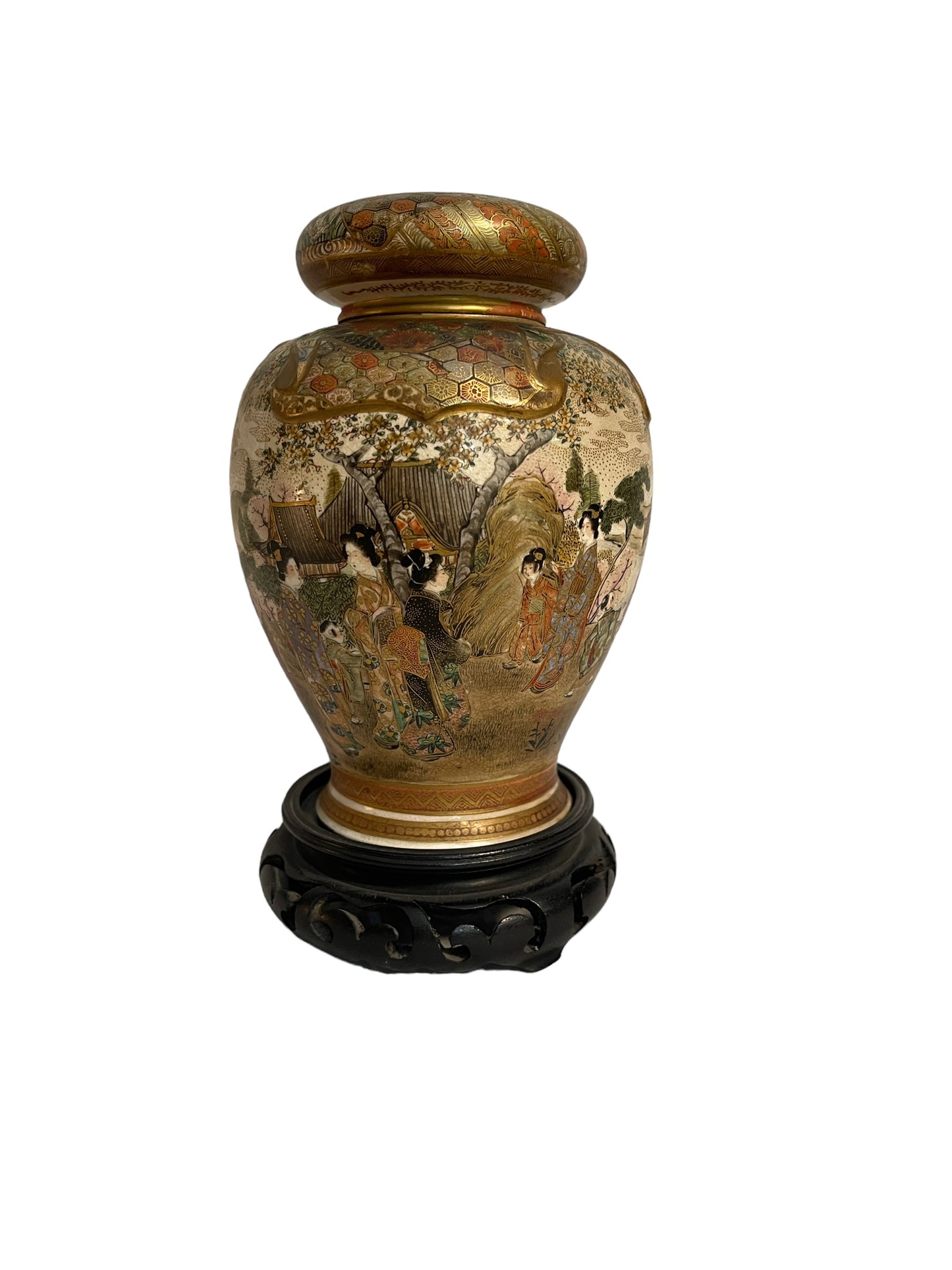 Vaso Satsuma potiche antico giapponese, ceramica decorata, XIX - XX secolo