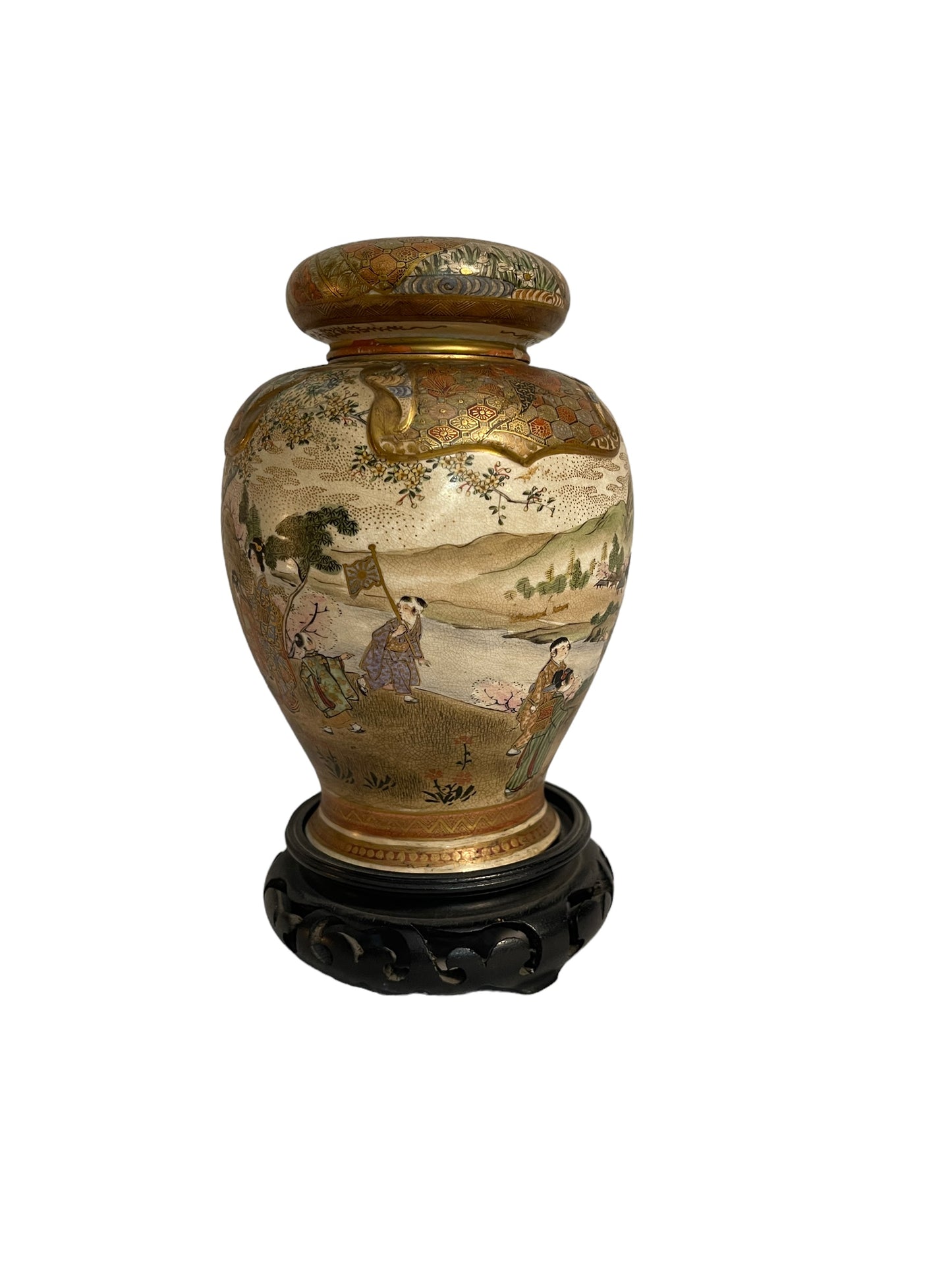 Vaso Satsuma potiche antico giapponese, ceramica decorata, XIX - XX secolo