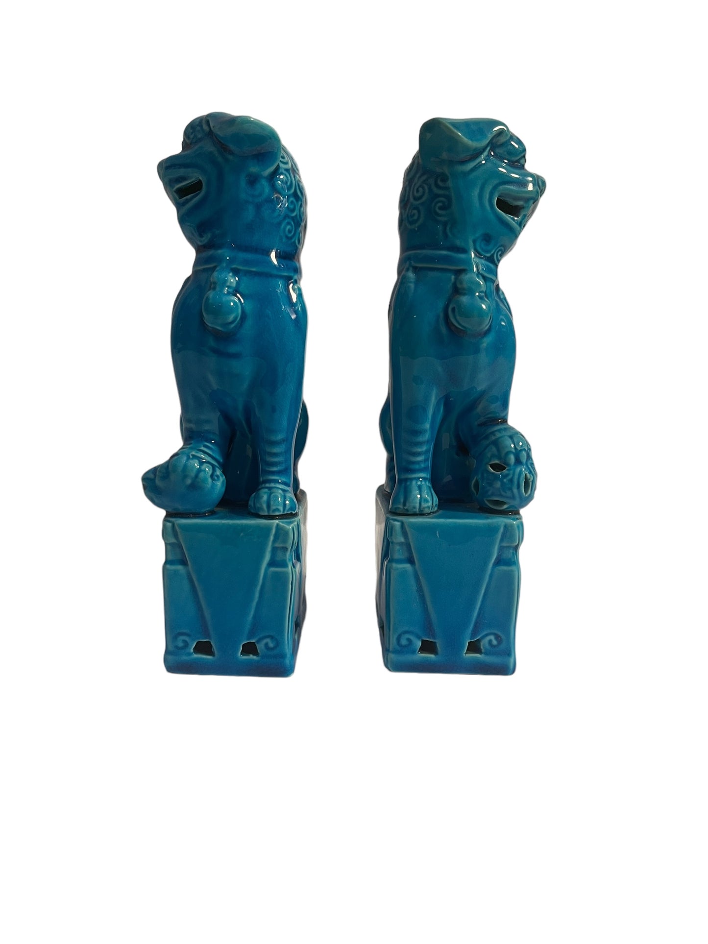 Coppia cani Pho cinesi, blu, ceramica cinese, XX secolo