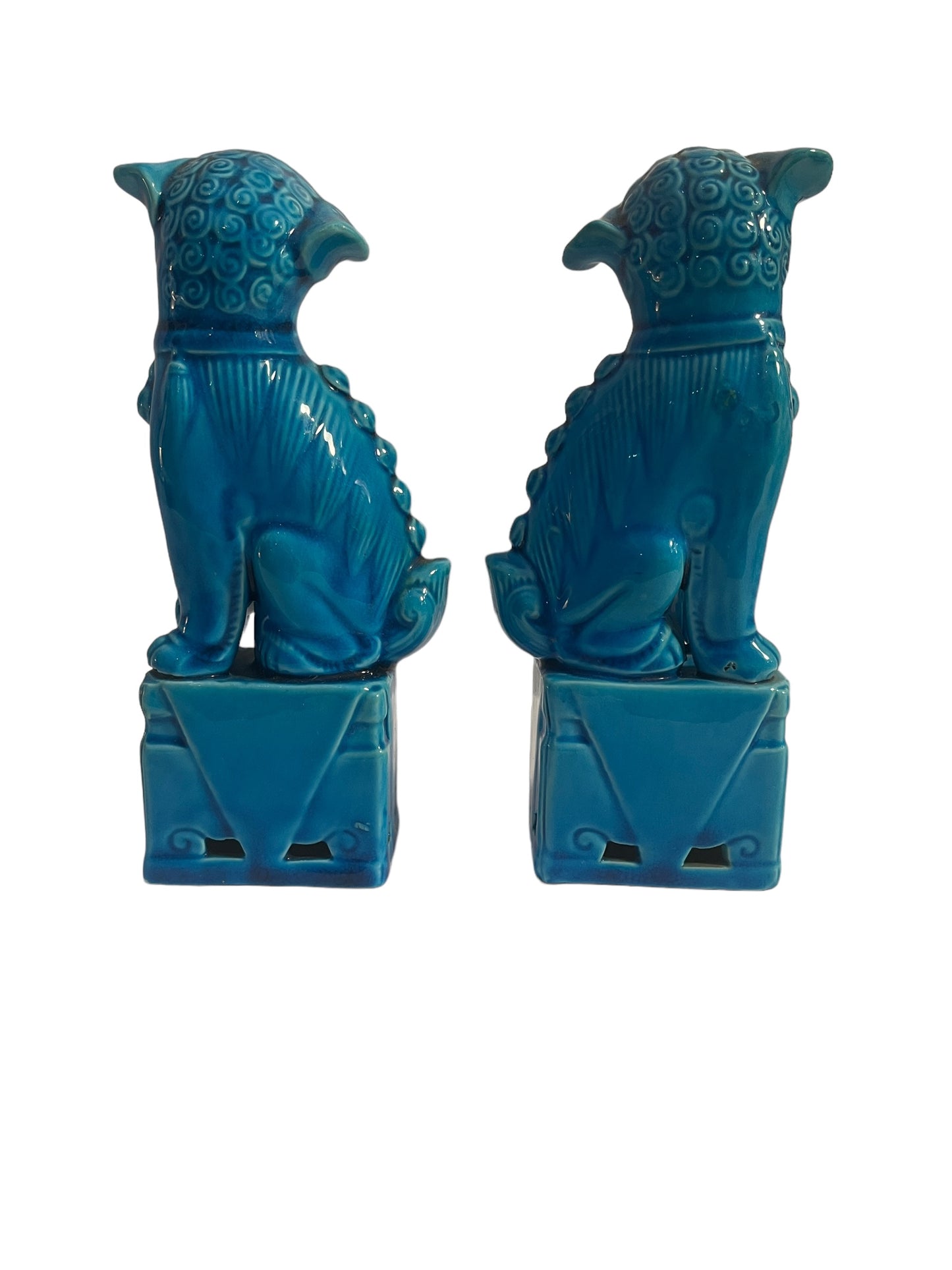 Coppia cani Pho cinesi, blu, ceramica cinese, XX secolo