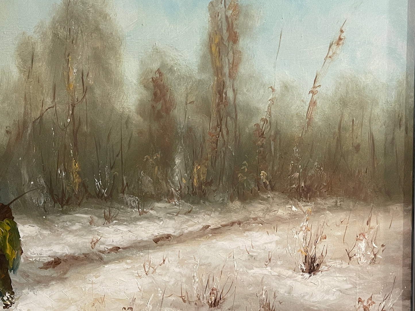 Dipinto olio su tela XX, "Nevicata al parco", firmato C. Vergani, 120x60 cm.