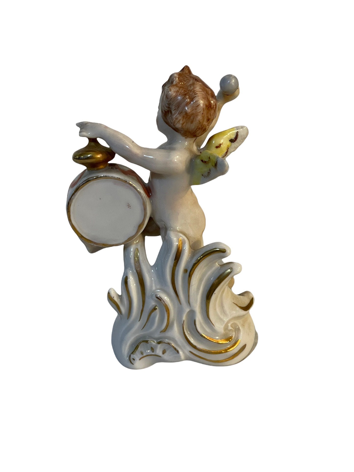 Ceramica Capodimonte, angioletto con tamburo, XX secolo