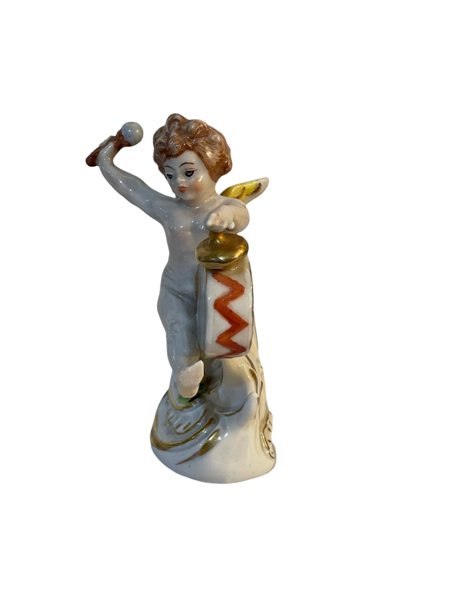 Ceramica Capodimonte, angioletto con tamburo, XX secolo