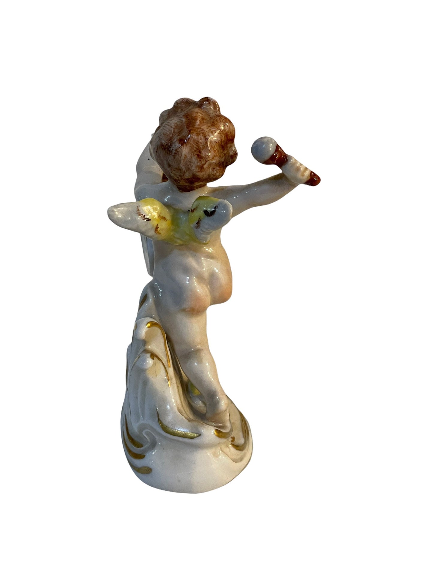 Ceramica Capodimonte, angioletto con tamburo, XX secolo