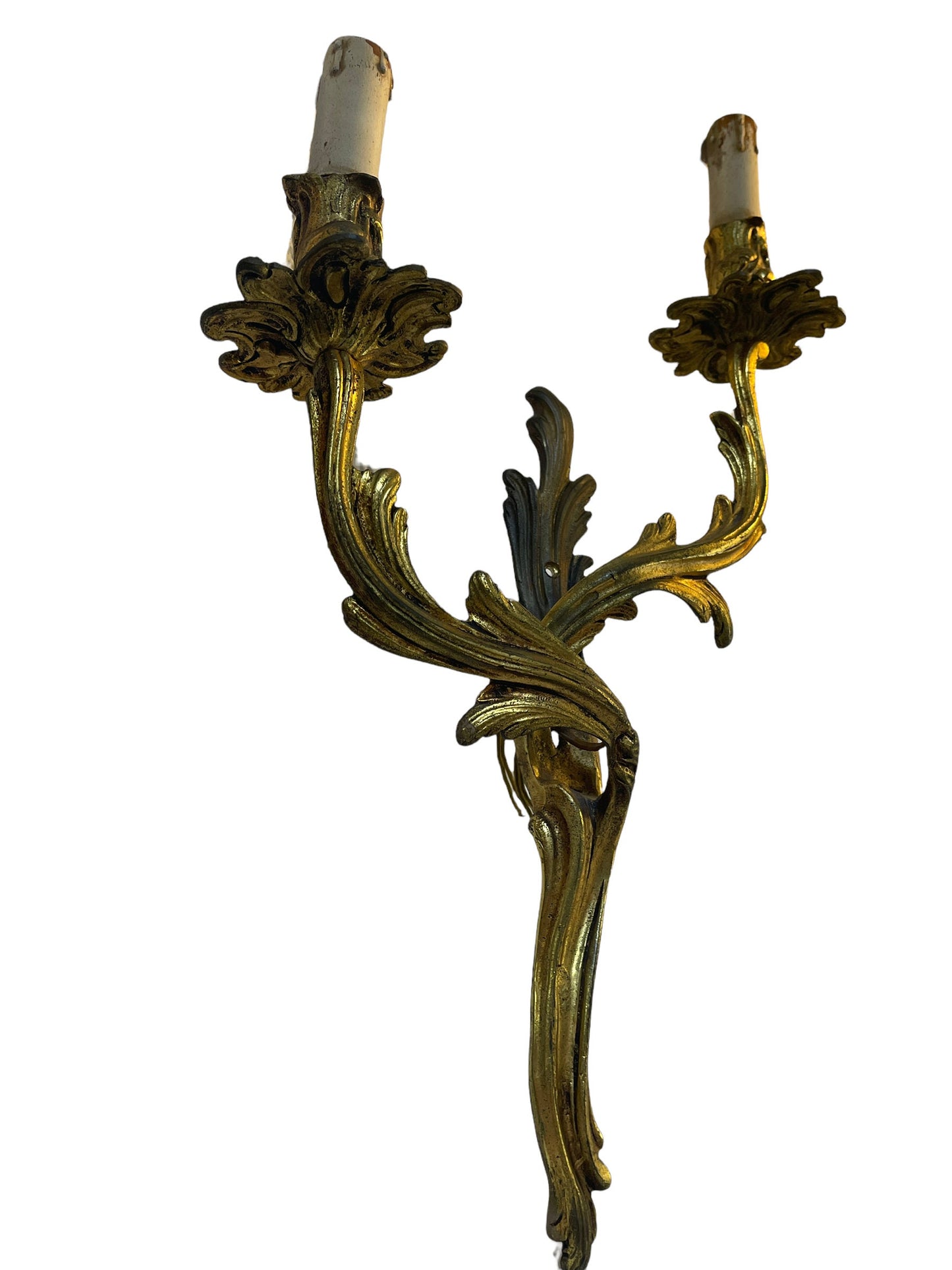 Coppia di applique, in bronzo dorato, XIX secolo