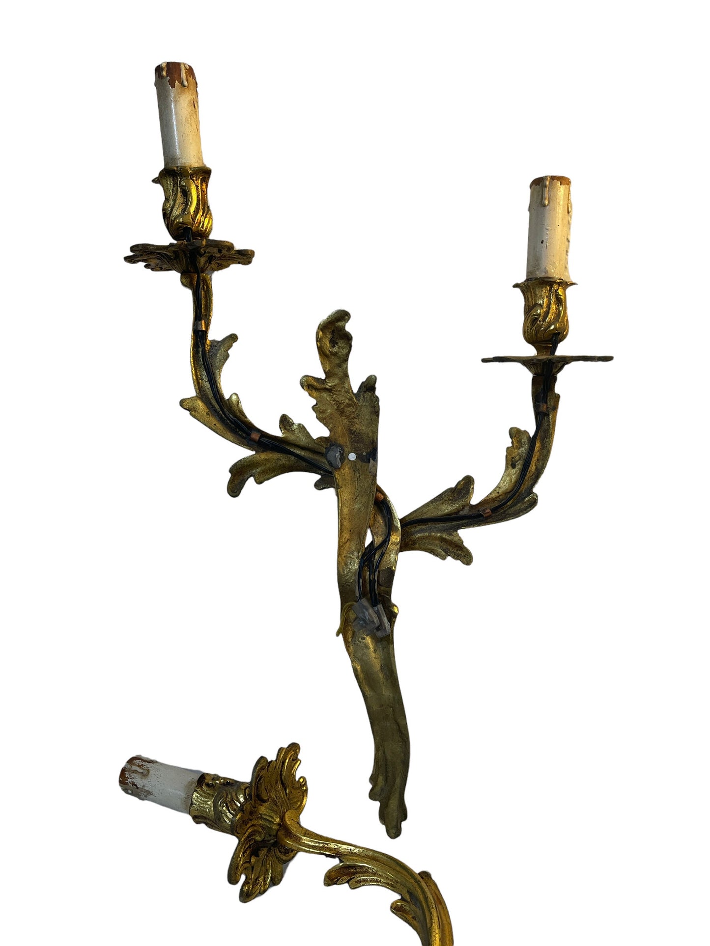 Coppia di applique, in bronzo dorato, XIX secolo