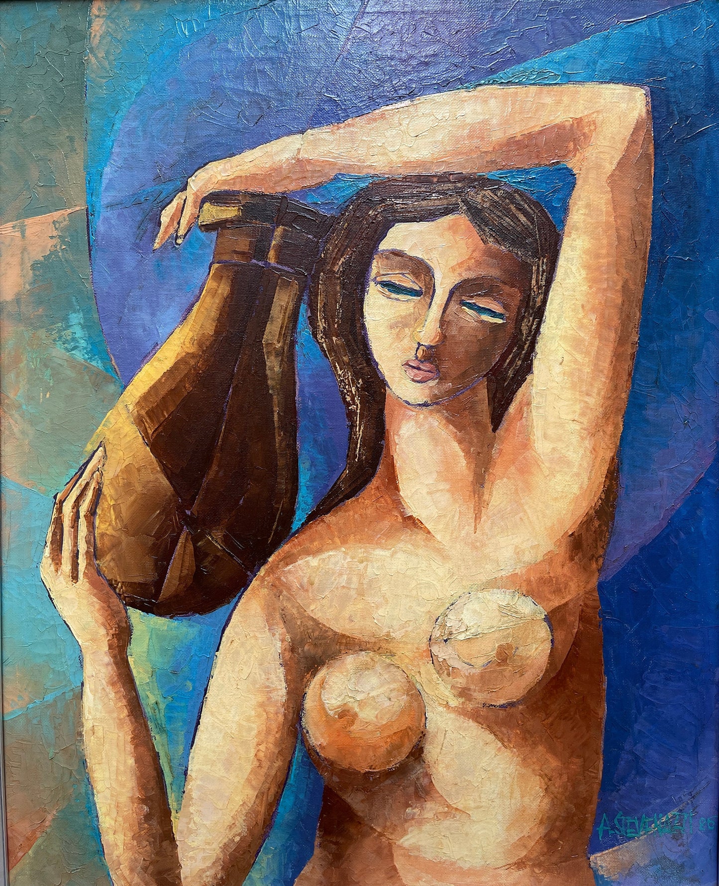 Dipinto olio su tela, Anfora, firmato Stevenazzi, XX secolo