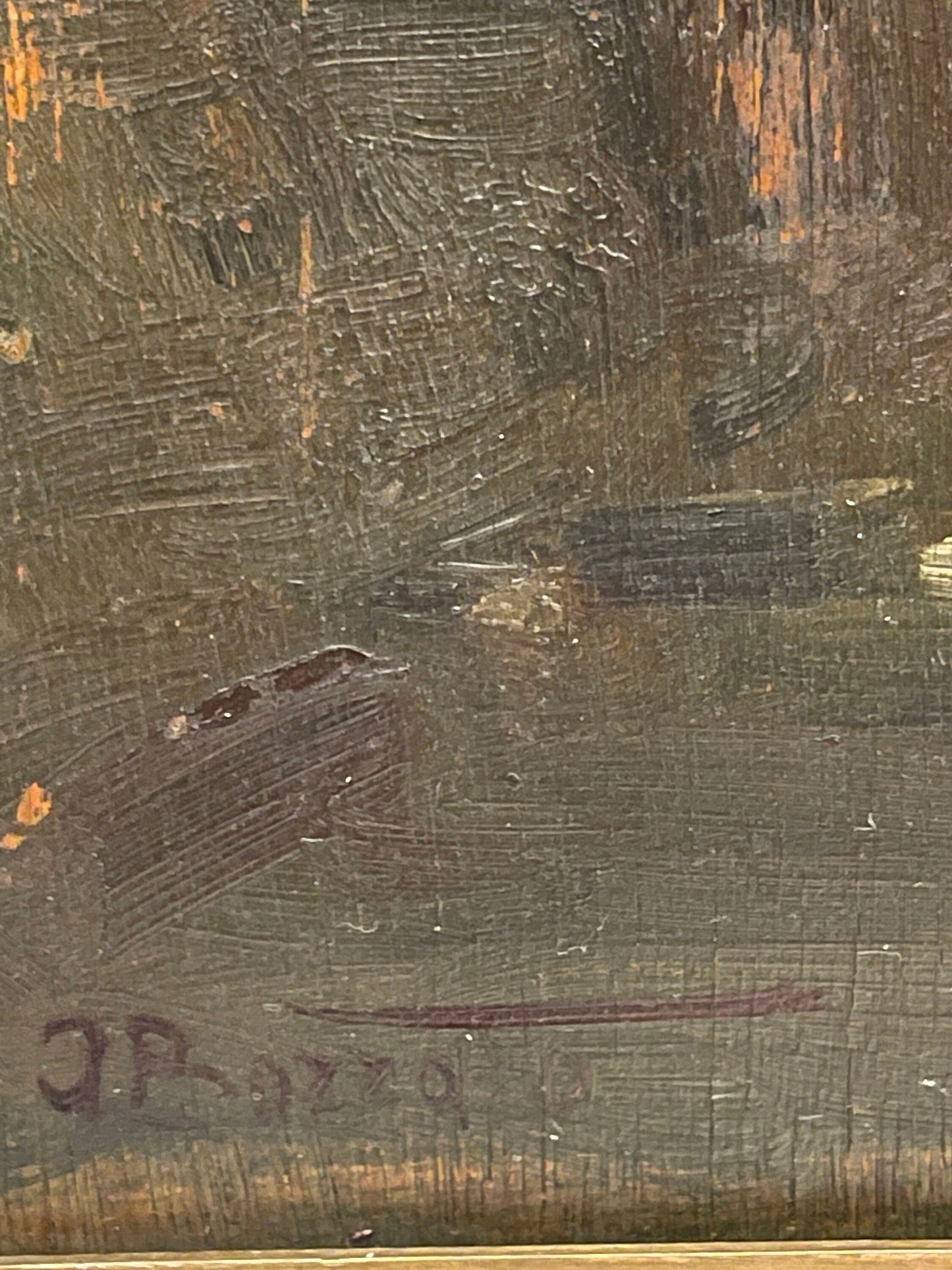 Dipinto antico, olio su tavola, scena cittadina, fine XIX secolo