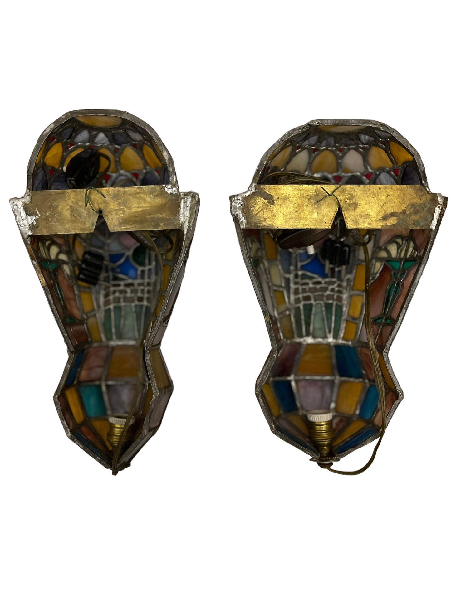 Coppia applique Art Deco, vetro piombato, XX secolo