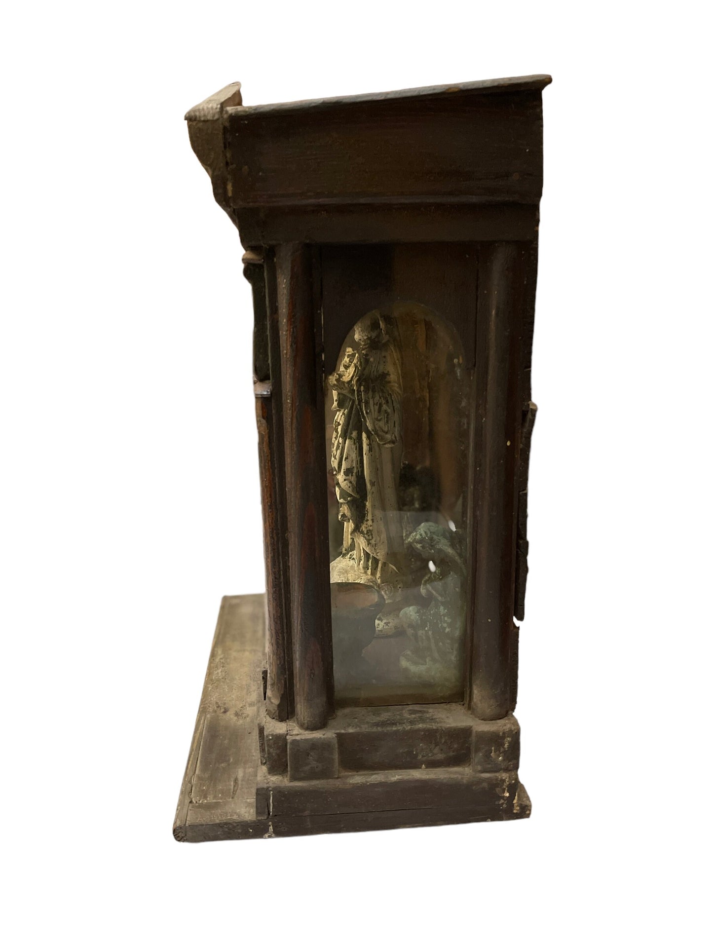 Teca antica con figure in gesso, epoca 1800, vittoriana