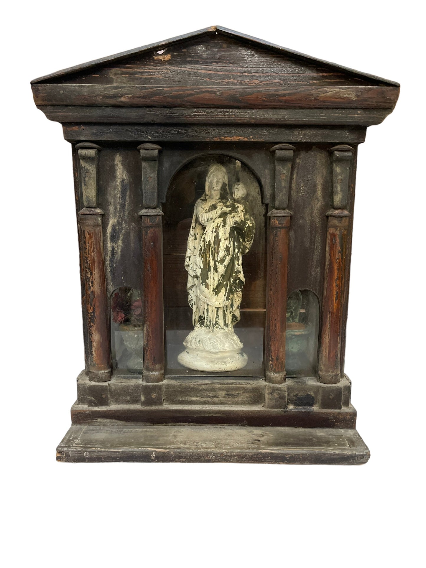 Teca antica con figure in gesso, epoca 1800, vittoriana