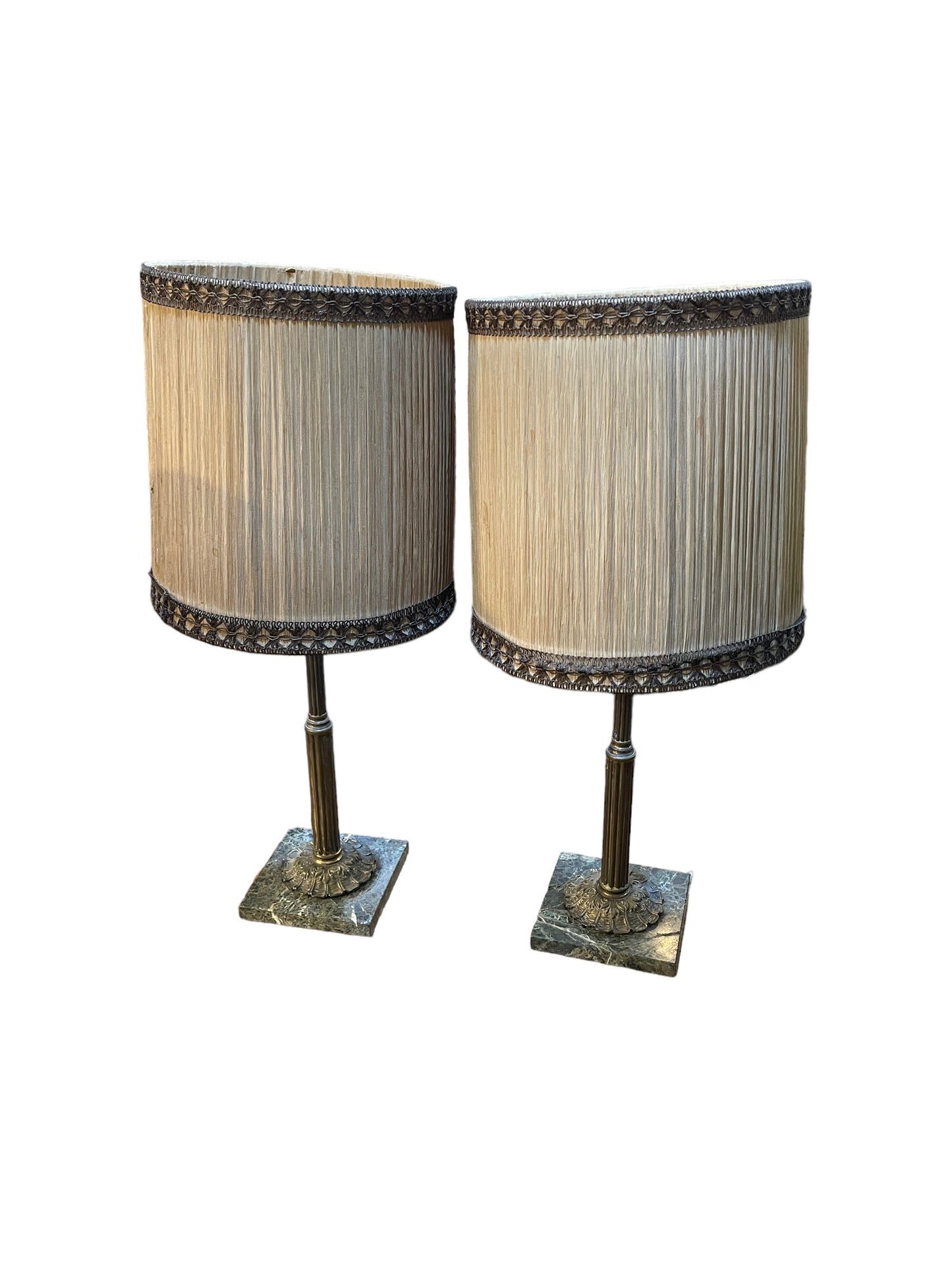Coppia abat jour vintage, metallo su base di marmo, stile Impero