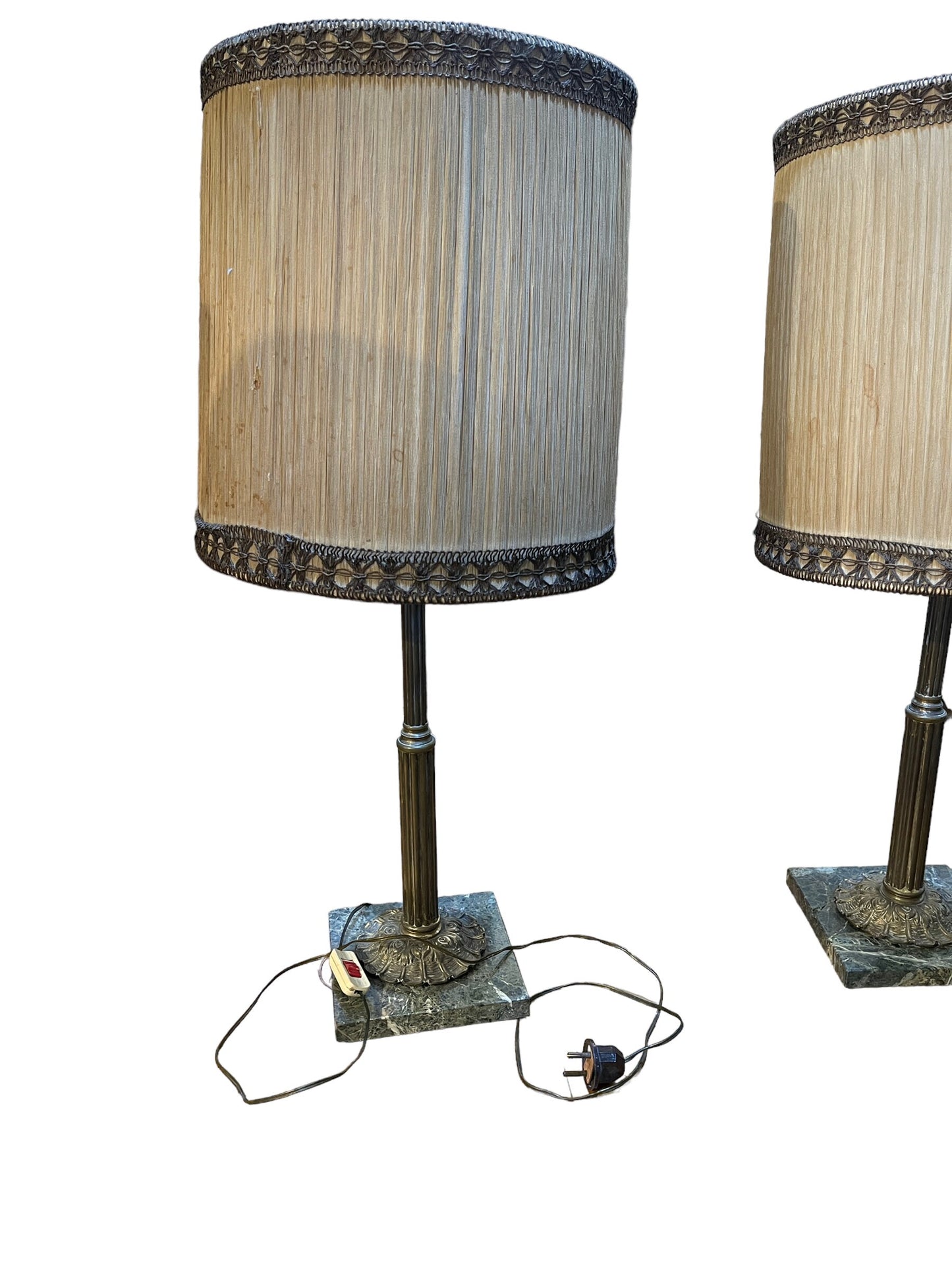 Coppia abat jour vintage, metallo su base di marmo, stile Impero