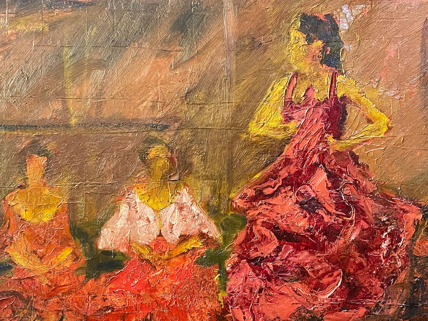 Dipinto olio su tela moderno, scena di ballo, XX secolo, impressionista