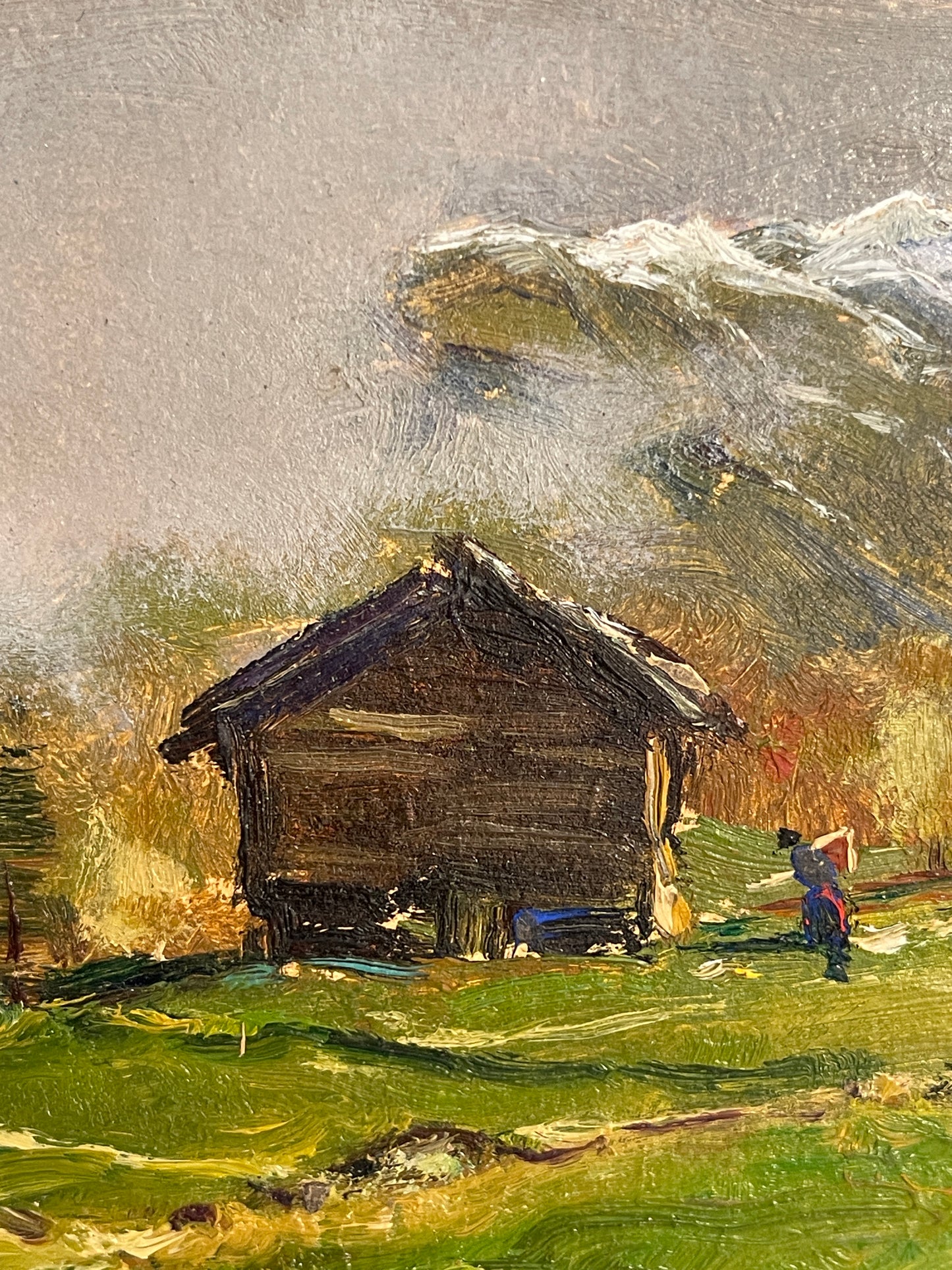 Dipinto olio su tavola, Paesaggio di montagna, Manfredi, XX secolo