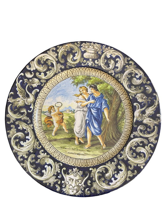 Piatto in ceramica decorato, XIX secolo, scena mitologica