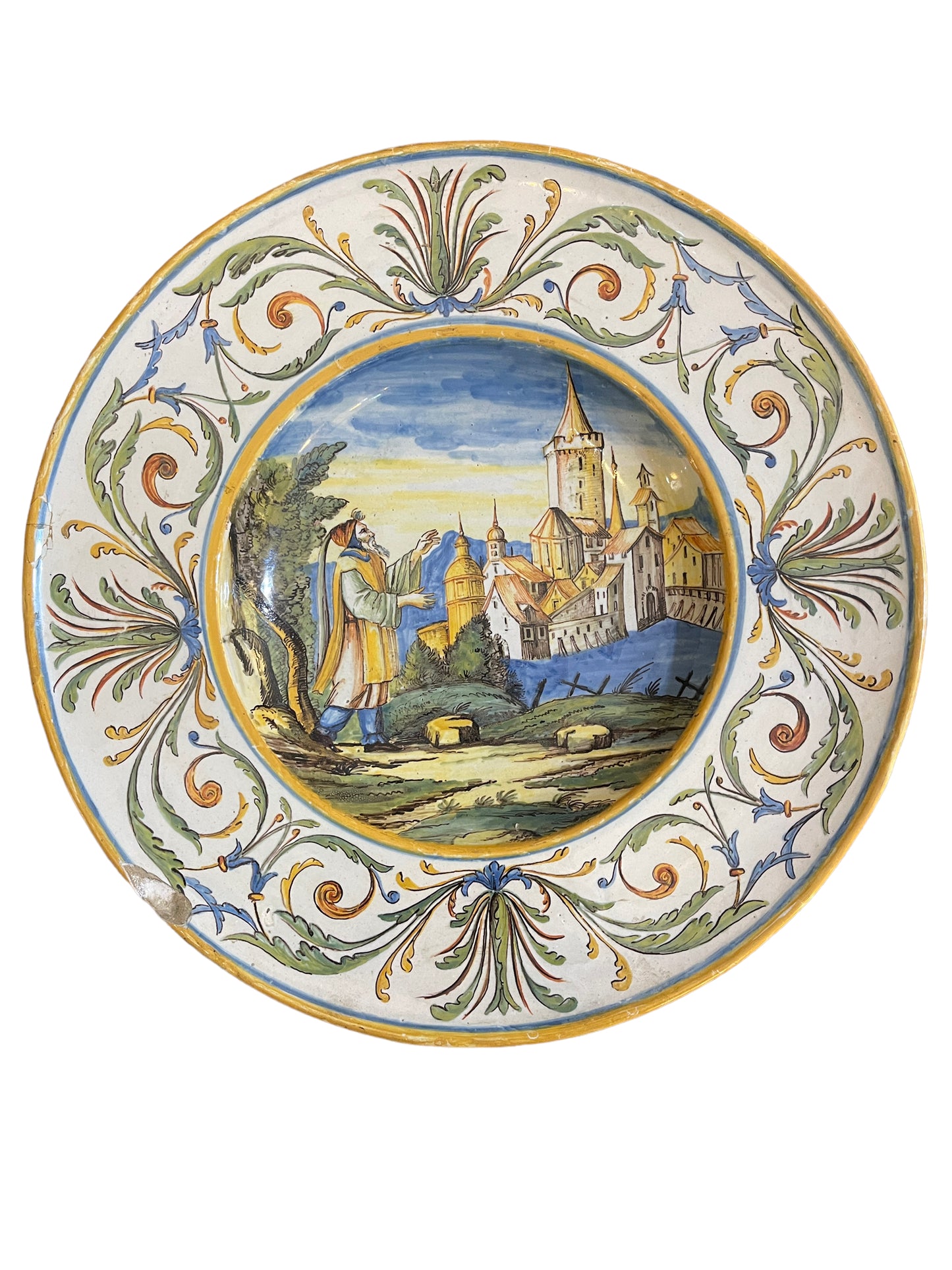 Piatto in ceramica decorato, XIX secolo, scena storica