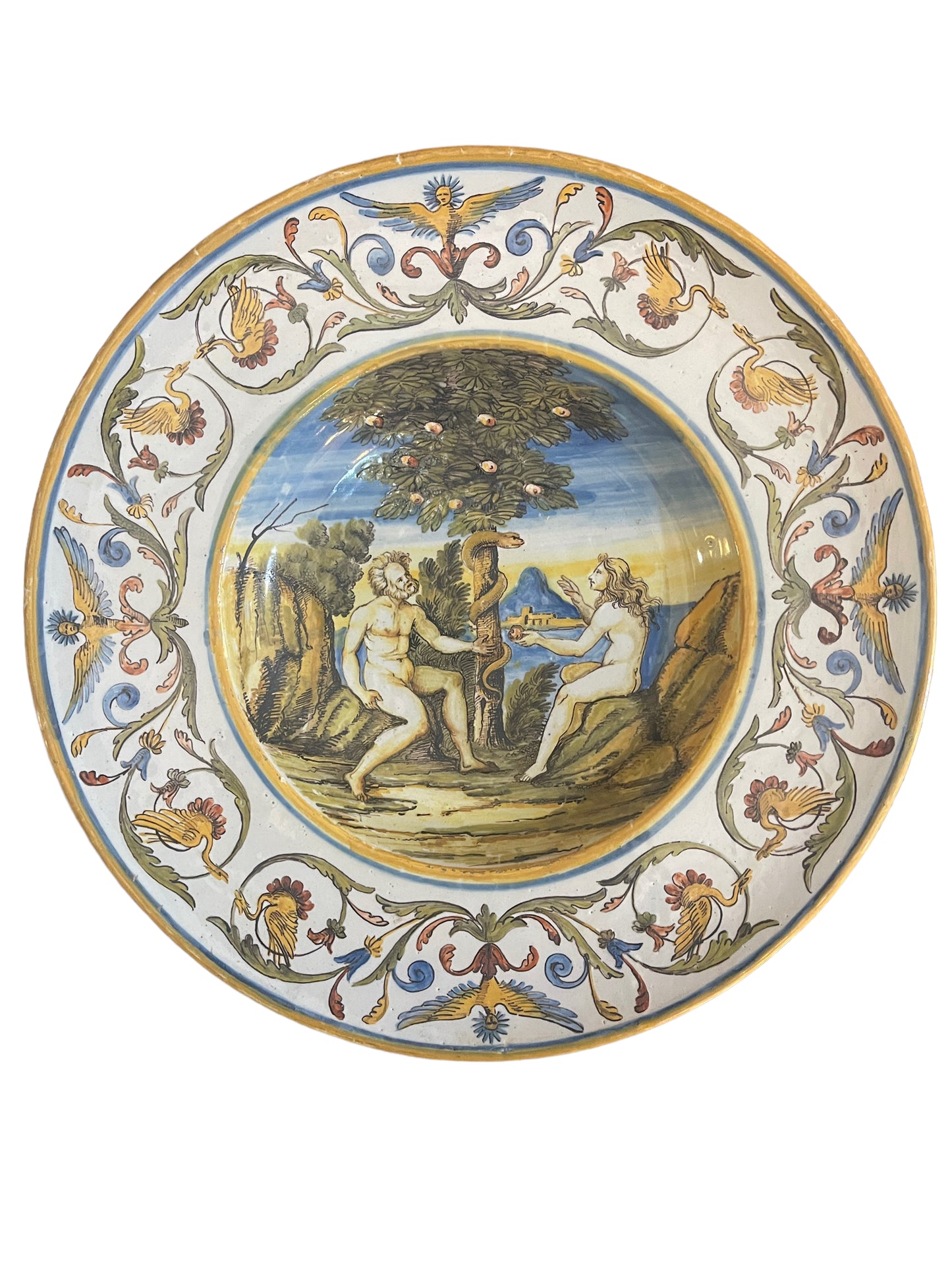 Piatto in ceramica decorato, XIX secolo, scena biblica