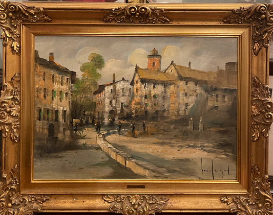 Dipinto olio su tela, scena di paese, L. Cargnel, XX secolo