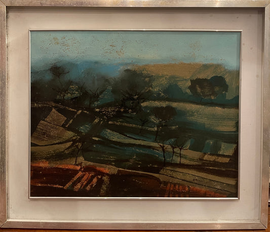 Dipinto olio su tavola, paesaggio, boscaglia, Bacosi, XX secolo