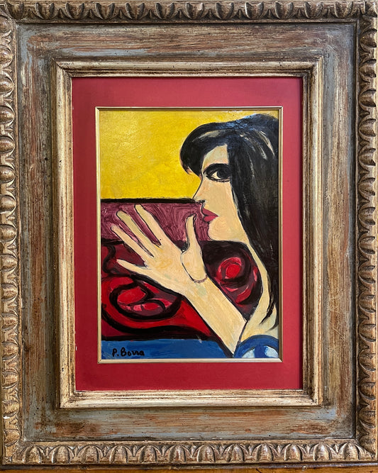 Dipinto olio su tavola, ritratto di donna, P. Borra, XX secolo