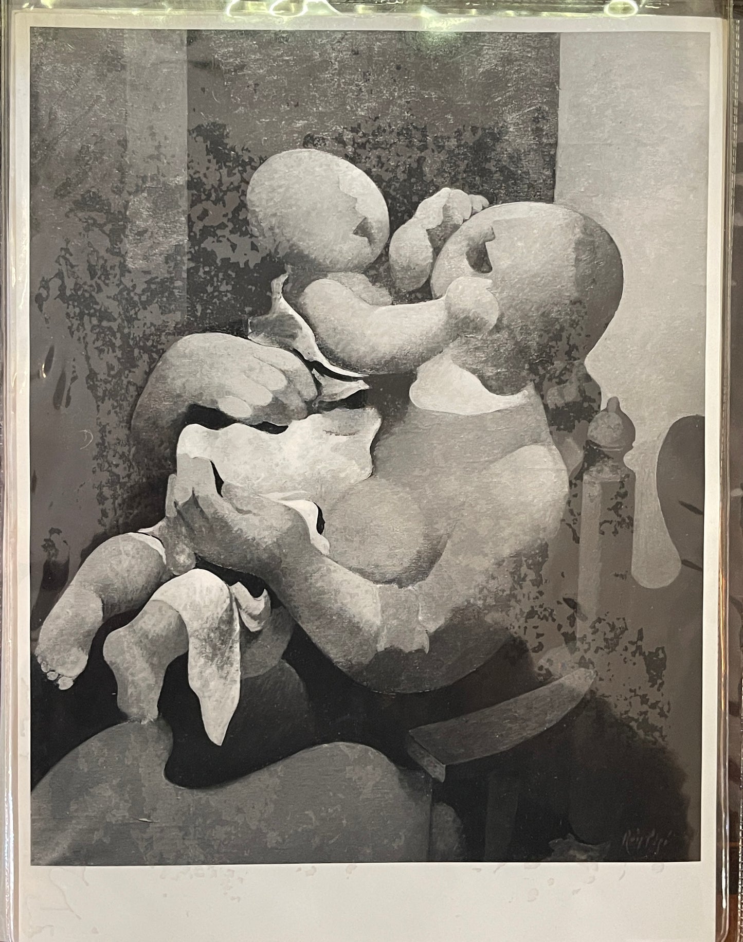 Dipinto a olio su tela, mamma con bambino, XX secolo, Manolo Ruiz Pipo